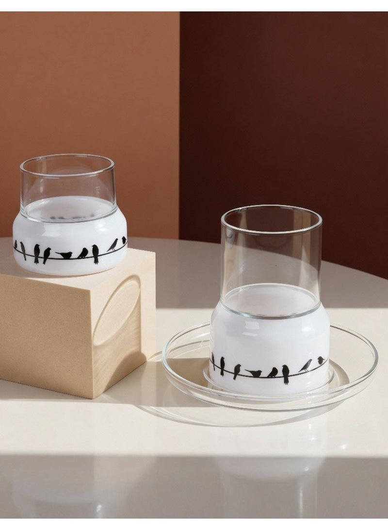 Raz طقم أكواب أفيارا للشاي والقهوة - أكواب زجاجية مزدوجة الجدار بنقشة طائر أنيقة - علبة هدايا فاخرة - Image 1